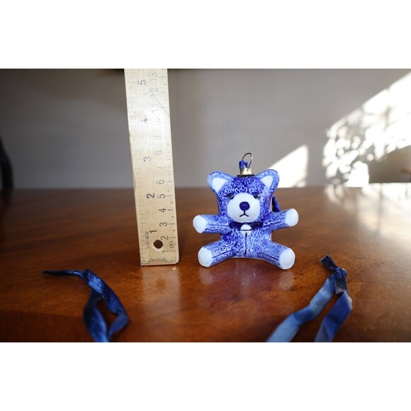 Vtg Lot of 4 Delft Blue Holland Christmas Ornaments Santa Teddy Bear Angels ~3" - Picture 3 of 11